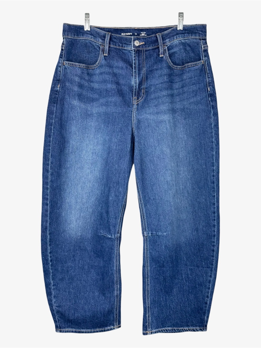 Old Navy High-Rise Wow Barrel Leg Jeans 14 Dark Wash Cropped
